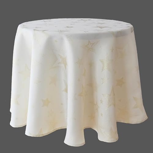 texpot Tischdecke 160 cm rund in Creme Weihnachten Advent Sterne 100% Polyester von texpot