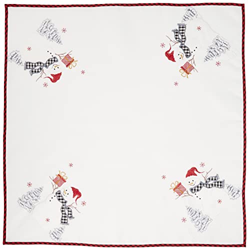 texpot Tischdecke 85 x 85 cm Ecru mit Stickerei Schneemann Winter Advent Weihnachten Tischläufer von texpot