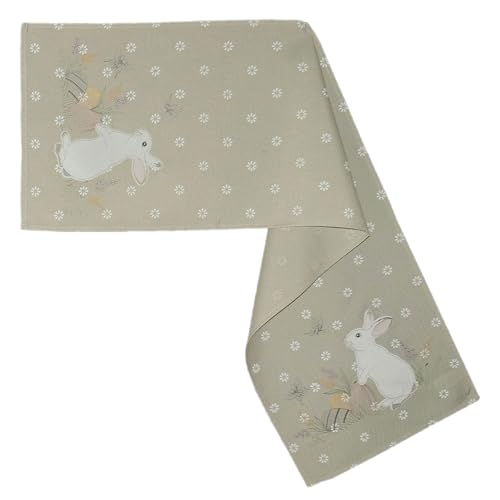 texpot Tischläufer 40 x 140 cm mit Stickerei weißer Osterhase Ostern Frühling von texpot