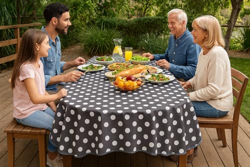 texpot Wachstuch 160 x 220 cm oval mit Punkte abwaschbar mit Saum Polyester Gartentischdecke von texpot