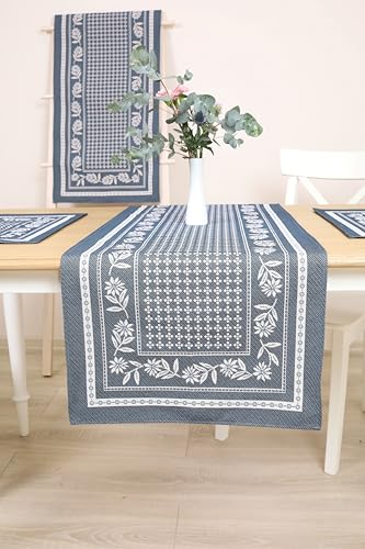 Deko Tischläufer Frühling Sommer Abwaschbar Stoff 140x45 cm, 100% Jacquard Gobelin, Table Runner, Läufer Tisch für Esszimmer, Geburtstag, Bauernhaus, Küche, Tischdekoration – Blaue Gänseblümchen Deko Tischläufer Frühling Sommer Abwaschbar Stoff 140x45 cm, 100% Jacquard Gobelin, Table Runner, Läufer Tisch für Esszimmer, Geburtstag, Bauernhaus, Küche, Tischdekoration – Blaue Gänseblümchen von textile idea