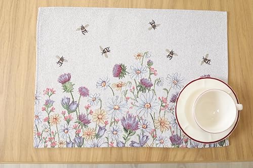 Tischsets Platzsets Abwaschbar 4er Set, 35x45 cm, Platzdeckchen Stoff 100% Jacquard Gobelin, Untersetzer Teller Hochwertige Wiederverwendbare für Hochzeit, Geburtstag, Küchen, Cafe - Bienen von textile idea