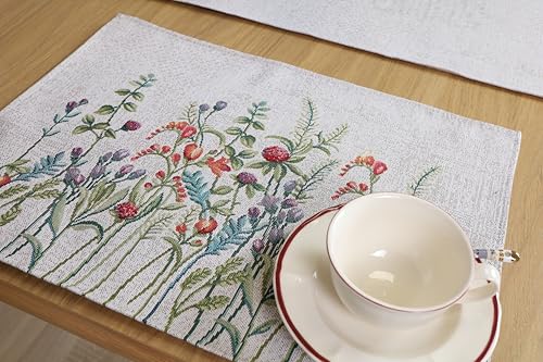 Tischsets Platzsets Abwaschbar 4er Set, 35x45 cm, Platzdeckchen Stoff 100% Jacquard Gobelin, Untersetzer Teller Hochwertige Wiederverwendbare für Hochzeit, Geburtstag, Küchen, Cafe - Grasland von textile idea