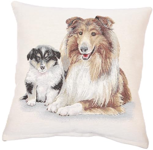 textile idea Kissenbezug 45x45 Gobelin, Deko Kissen mit Motiv, Kissenhülle, Dekokissen, Sofakissen - Langhaariger Collie 1 STK. von textile idea