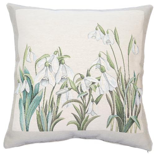 textile idea Kissenbezug 45x45 Gobelin, Deko Kissen mit Motiv, Kissenhülle, Dekokissen, Sofakissen - Schneeglöckchen 1 STK. von textile idea