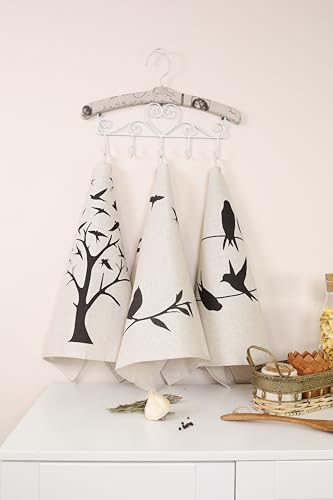 textile idea - Set mit 3 Geschirrtücher Halbleinen 46x60 cm, Küchentücher, Kleine Handtücher 60% Leinen, 40% Baumwolle, Handtuch mit Aufhänger - Schwalben, 3 STK. von textile idea