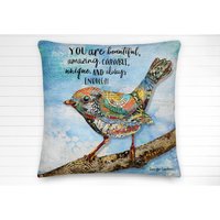 Einzigartiges Vogel Dekokissen - Schönes Erstaunliches Rustikales Boho Aquarell Raum Kunst Dekor Geschenk Für Sie Positives Zitat Sterne Wunderlich von texturedhome