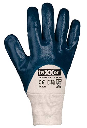 (12 Paar) teXXor Handschuhe Nitril-Handschuhe Strickbund 12 x beige/blau 9 von texxor