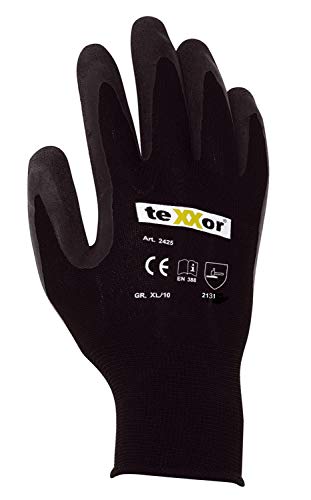 (12 Paar) teXXor Handschuhe Polyester-Strickhandschuhe Latex BESCHICHTET 12 x schwarz/schwarz L/9 von texxor