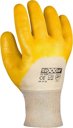 (12 Paar) teXXor Handschuhe Polyester-Strickhandschuhe NITRIL BESCHICHTET 12 x weiß/gelb 10 von texxor