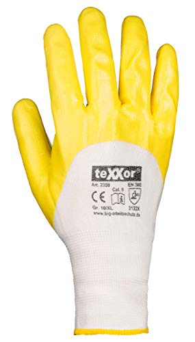 (12 Paar) teXXor Handschuhe Polyester-Strickhandschuhe NITRIL BESCHICHTET 12 x weiß/gelb 8 von texxor