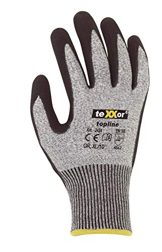 texxor (12 Paar) Handschuhe Schnittschutzhandschuhe, GESANDETE BESCHICHTUNG 12 x grau/schwarz M von texxor