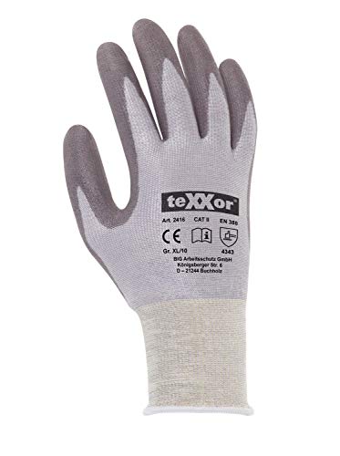 texxor (12 Paar) Handschuhe Schnittschutz-Strickhandschuhe PU-BESCHICHTUNG 12 x grau/grau M von texxor