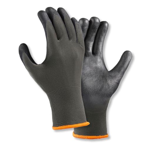 texxor 12 Stück Polyester-Strickhandschuhe 2406, PU beschichtet, Packung, grau, 10/XL von texxor