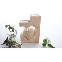 Rustikaler Kerzenhalter Aus Scheunenholz Mit Einzigartigem Herz-Design, Süßes Schwebendes Teelichtpaar von thatfamilyshop