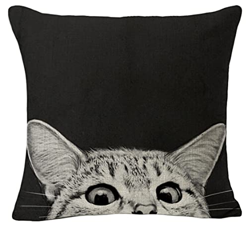 Kissenbezug 45 x 45 cm Leinen Katze Cat Kissenhülle Kopfkissenbezug für Zuhause und Sofa Schlafzimmer Dekoration Dekokissenhülle mit verstecktem Reißverschluss Quadratisch (Katze Muster -02) von thb Richter