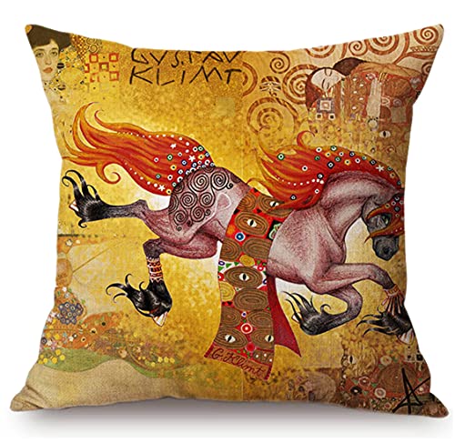 thb Richter Kissenhülle Kissenbezug Dekokissenhülle mit verstecktem Reißverschluss Quadratisch 45cm x 45cm Ölgemälde Vincent Van Gogh Malerei Gustav Klimt Gemälde Alfons Mucha Kunst (Running Horse) von thb Richter