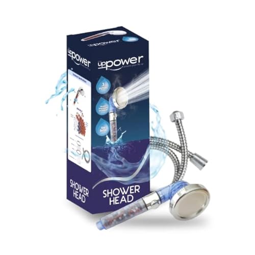 the UPPOWER powers your life up Duschkopf und Schlauch, ionisch gefilterte Hochdruckköpfe, 3 Modi, verstellbare Stopp-Taste, wassersparend, zum Erhöhen, Duschkopf 2, transparent von the UPPOWER powers your life up