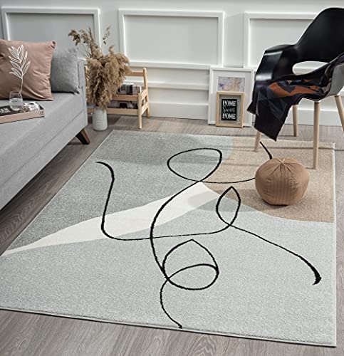 the carpet Beat Moderner Weicher Designer Teppich, Weicher Flor, Pflegeleicht, Farbecht, Blickfang, Abstrakt, Grau, 120 x 170 cm von the carpet