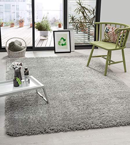 the carpet Green Velvet Wohnzimmer Öko Teppich, Hochflor besteht aus 100% recyceltem Polyester, Langflor, Luxuriöse Felloptik, Kuschelig Weich, Grau, 80 x 150 cm von the carpet