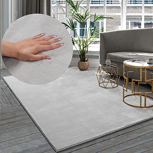 the carpet Premium Moderner Hochflor Langflor Wohnzimmer Teppich, Super Soft, Kunstfell, Flauschig, Felloptik, Grau, 120 x 170 cm von the carpet