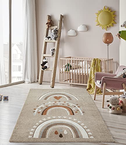 the carpet Monde Kids Moderner Weicher Kinderteppich, Weicher Flor, Pflegeleicht, Farbecht, Lebendige Farben, Regenbogen Muster, Beige, 200 x 290 cm von the carpet