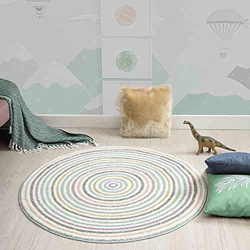 the carpet Monde Kids Moderner Weicher Kinderteppich, Weicher Flor, Pflegeleicht, Farbecht, Lebendige Farben, Rund, Pastell Bunt, 120 cm von the carpet