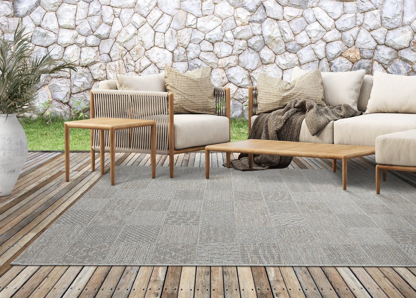 Outdoorteppich Calgary - robuster Outdoor Teppich, auch für Küche oder Esszimmer, the carpet, Rechteck, Außenbereich, Terrasse, Balkon, Garten, robust, pflegeleicht von the carpet