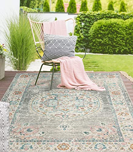 the carpet Palma - robuster Outdoor Teppich, modernes Design, Wetterfest & UV-beständig, für Balkon, Terrasse und Wintergarten Aber auch für Küche oder Esszimmer geeignet, Grau-Orient, 80 x 150 cm von the carpet