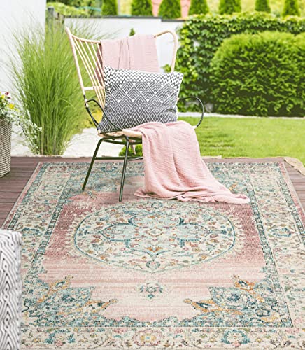 the carpet Palma - robuster Outdoor Teppich, modernes Design, Wetterfest & UV-beständig, für Balkon, Terrasse und Wintergarten Aber auch für Küche oder Esszimmer geeignet, Rosa, 160 x 230 cm von the carpet