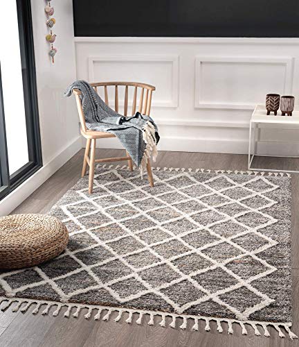 the carpet Vera Handmade-Look, Super Weicher Wohnzimmer Teppich, 3D Effekt, Hochflor, Langflor, Fransen, Skandinavisch, Rauten Muster, Beige, 200 x 290 cm von the carpet