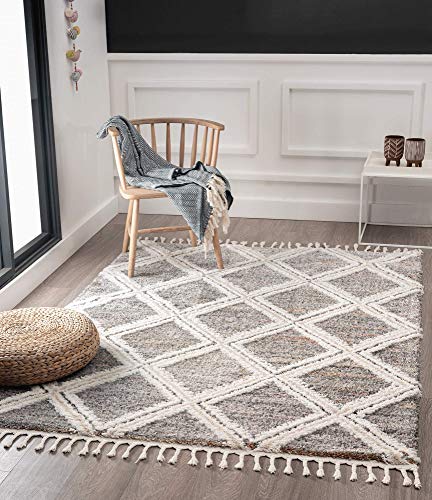 the carpet Vera Handmade-Look, Super Weicher Wohnzimmer Teppich, 3D Effekt, Hochflor, Langflor, Skandinavisch, Rauten Muster, Grau, 120 x 170 cm von the carpet