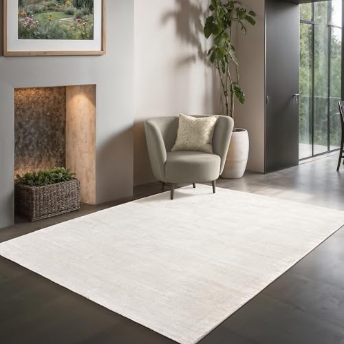 the carpet Janelle eleganter hochwertiger Viskose Wohnzimmer Teppich, exquisiter handegewebter Kurzflor mit Premium-Qualität, pflegeleicht, farbecht, Weiß, 160 cm Rund the carpet Janelle eleganter hochwertiger Viskose Wohnzimmer Teppich, exquisiter handegewebter Kurzflor mit Premium-Qualität, pflegeleicht, farbecht, Weiß, 160 cm Rund von the carpet