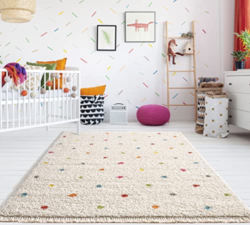 the carpet Bahar Kids Kinderteppich Langflor Kinderzimmer Teppich Punkt Muster Creme-Bunt 200 x 290 cm von the carpet