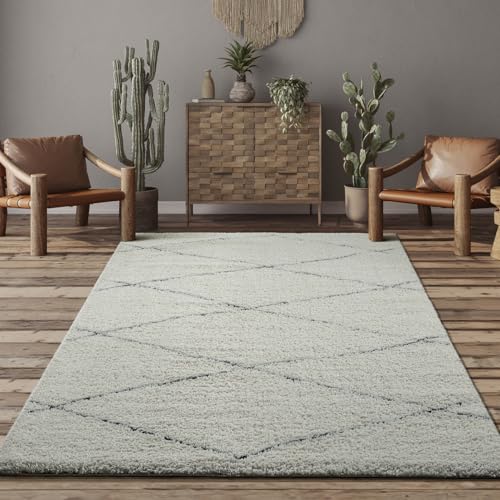 the carpet Bahar Shaggy eleganter Designer Teppich Wohnzimmer, weicher & pflegeleichter Hochflor Wohnzimmerteppich in Creme-Schwarz 240 x 340 cm von the carpet