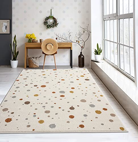 the carpet Beat Kids Moderner Weicher Kinderteppich, Weicher Flor, Pflegeleicht, Farbecht, Punkte Muster, Creme, 120 x 170 cm von the carpet