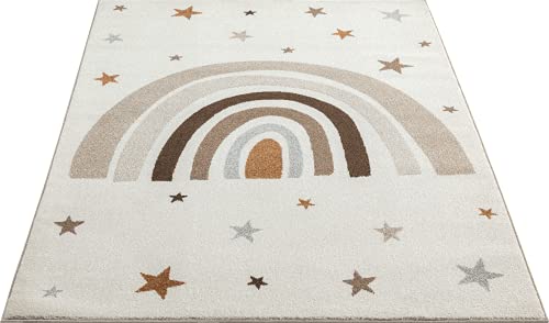 the carpet Beat Kids Moderner Weicher Kinderteppich, Weicher Flor, Pflegeleicht, Farbecht, Regenbogen Muster, Creme, 120 x 170 cm von the carpet