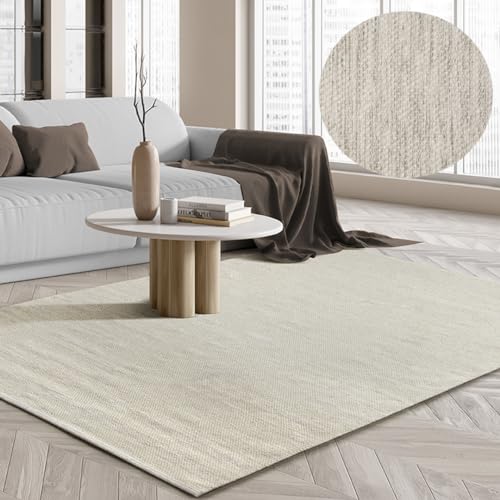 the carpet Boho Natur Wool Handgewebter Wollteppich im natürlichen skandinavischen Boho-Look, Handarbeit für einen einzigartigen Stil, Creme, 70 x 140 cm von the carpet