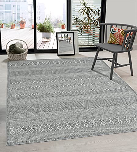 the carpet Calgary - robuster Teppich, Flachgewebe, modernes Design, ideal für Küche und Esszimmer, Vintage-Optik, Boho-Style, besonders flach, auch für den Außenbereich, Grau-Uni, 67 x 180 cm von the carpet