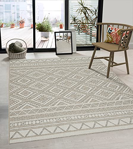 the carpet Calgary - robuster Teppich, Flachgewebe, modernes Design, ideal für Küche und Esszimmer, Vintage-Optik, Boho-Style, besonders flach, auch für den Außenbereich, Beige, 120 x 160 cm von the carpet