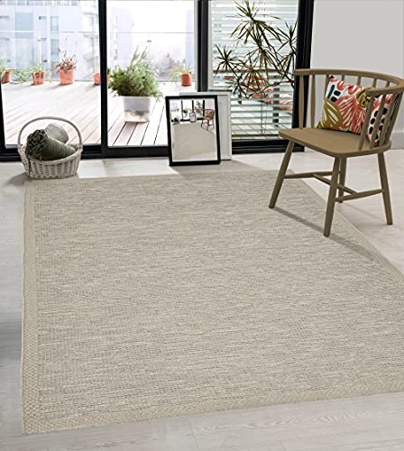 the carpet Calgary - robuster Teppich, Flachgewebe, modernes Design, ideal für Küche und Esszimmer, Vintage-Optik, Boho-Style, besonders flach, auch für den Außenbereich, Beige-Grau, 120 x 160 cm von the carpet