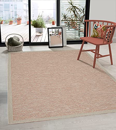 the carpet Calgary - robuster Teppich, Flachgewebe, modernes Design, ideal für Küche und Esszimmer, Vintage-Optik, Boho-Style, besonders flach, auch für den Außenbereich, Beige-Terra, 80 x 150 cm von the carpet