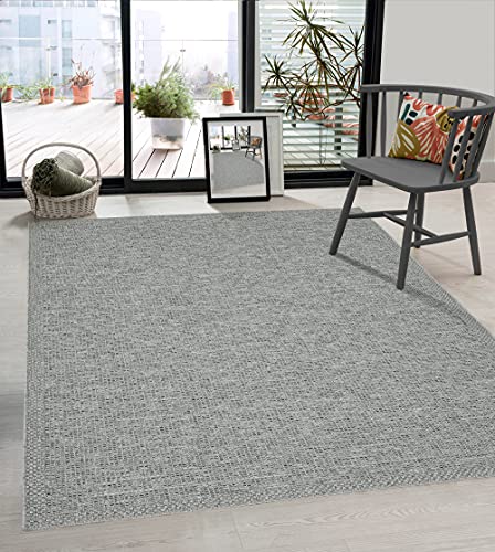 the carpet Calgary - robuster Teppich, Flachgewebe, modernes Design, ideal für Küche und Esszimmer, Vintage-Optik, Boho-Style, besonders flach, auch für den Außenbereich, Grau, 120 x 160 cm von the carpet