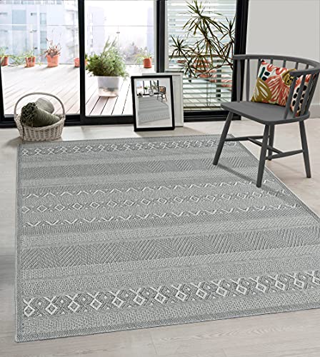 the carpet Calgary - robuster Teppich, Flachgewebe, modernes Design, ideal für Küche und Esszimmer, Vintage-Optik, Boho-Style, besonders flach, auch für den Außenbereich, Grau-Uni, 120 x 160 cm von the carpet