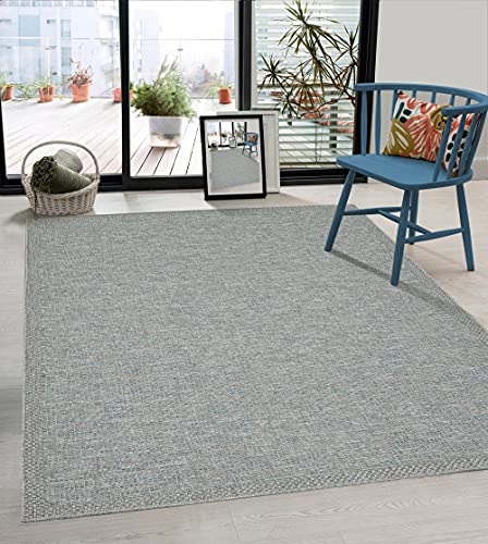 the carpet Calgary - robuster Teppich, Flachgewebe, modernes Design, ideal für Küche und Esszimmer, Vintage-Optik, Boho-Style, besonders flach, auch für den Außenbereich, Türkis, 120 x 160 cm von the carpet