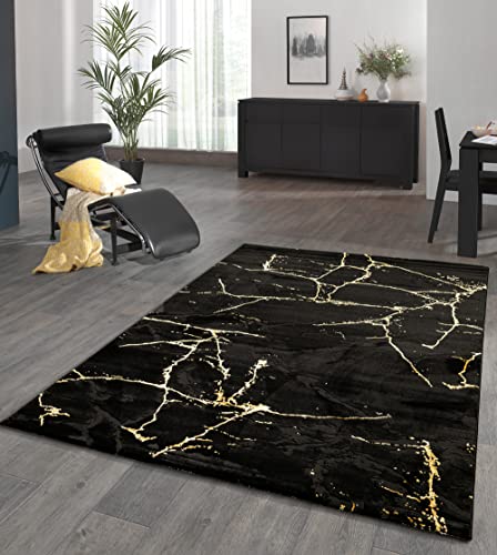 the carpet Crystal Moderner Dichter Kurzflor Wohnzimmer Schlafzimmer Teppich, Melange Effekt, Eleganter Glanz, Glanzfaser, Flauschig, modisch, Blitz Gold, 120 x 170 cm von the carpet