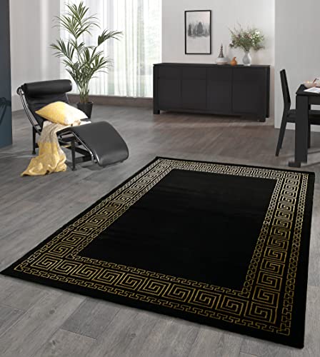 the carpet Crystal Moderner Dichter Kurzflor Wohnzimmer Schlafzimmer Teppich, Melange Effekt, Eleganter Glanz, Glanzfaser, Flauschig, modisch, Bordüre Gold, 160 x 230 cm von the carpet