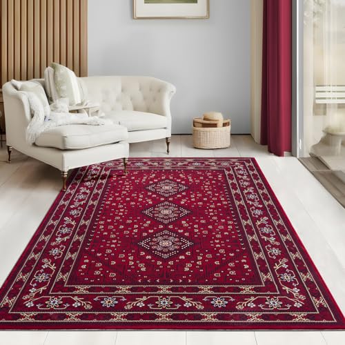 the carpet Elegant Klassicher hochwertiger Teppich mit orientalischem Muster, Orient-Optik, Orientalisch, weicher Kurzflor, Polyester, langlebig, Rot, 80 x 150 cm von the carpet