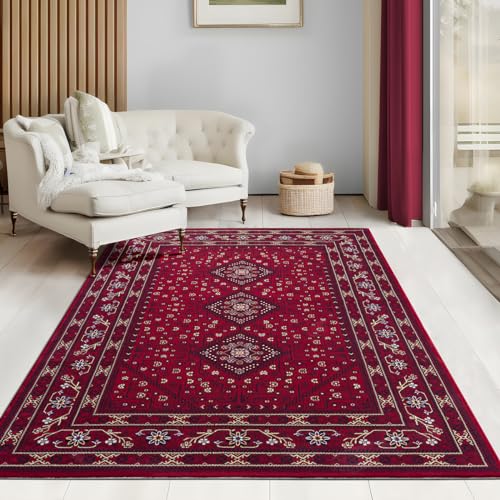 the carpet Elegant Klassicher hochwertiger Teppich mit orientalischem Muster, Orient-Optik, Orientalisch, weicher Kurzflor, Polyester, langlebig, Rot, 80 x 300 cm von the carpet