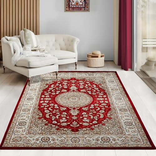 the carpet Elegant orientalischer Teppich Wohnzimmer, weicher & pflegeleichter Kurzflor Wohnzimmerteppich Rot in Orient-Optik, Teppich 120 x 170 cm von the carpet
